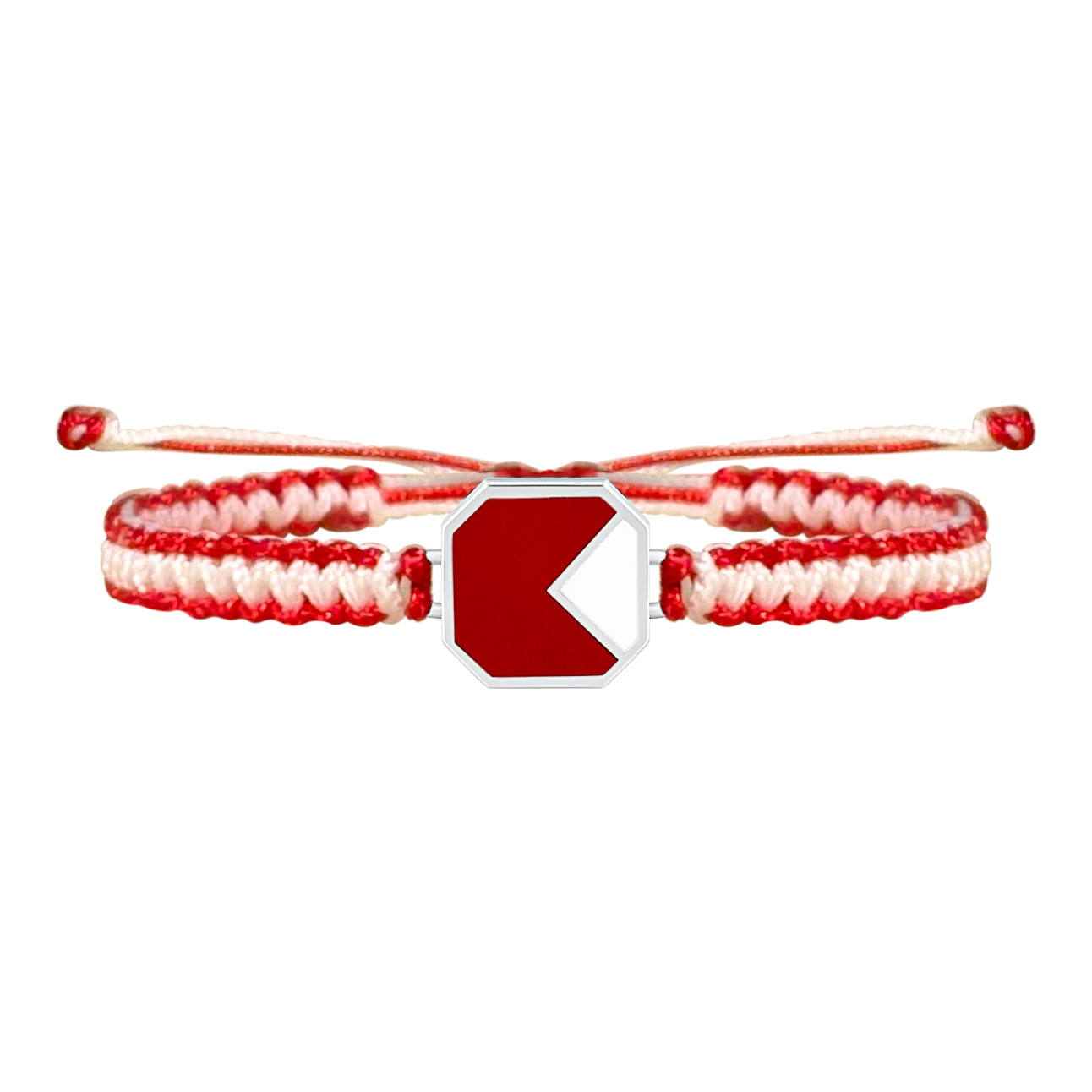 Red and white braided bracelet with a fine metal charm jewellery