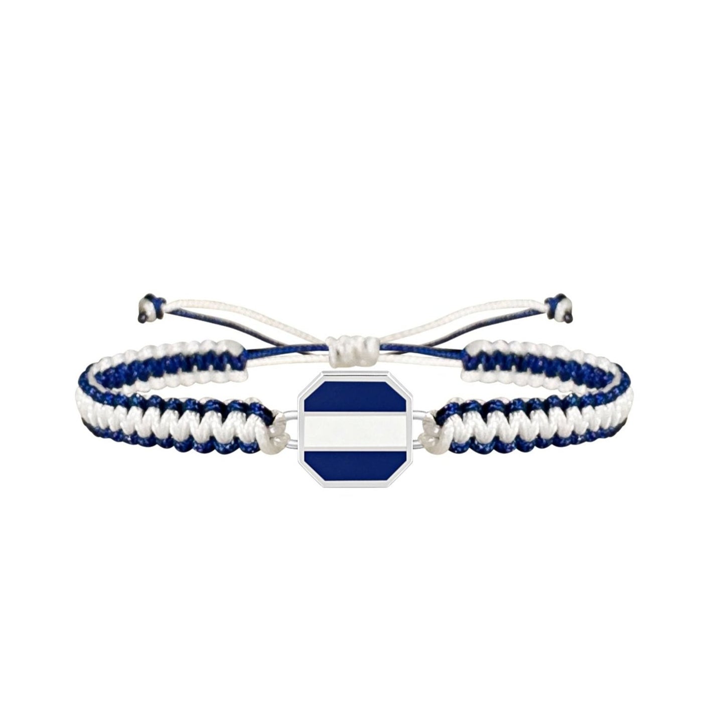 Navy and white braided bracelet with charm