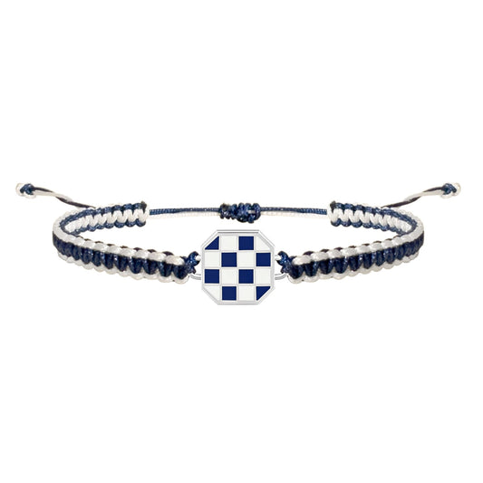 white and navy braided bracelet with charm