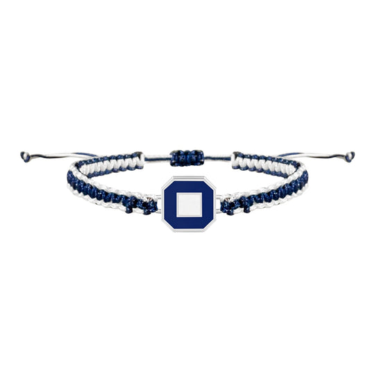 Navy and white braided bracelet with silver or gold charm