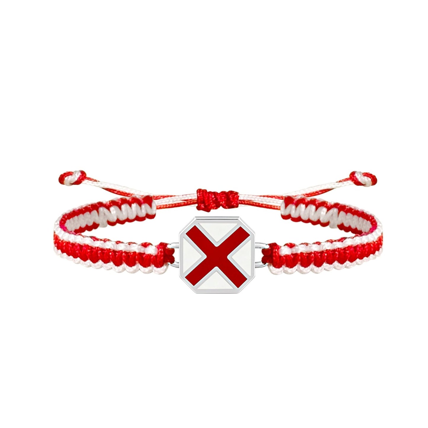 Red and white braided bracelet